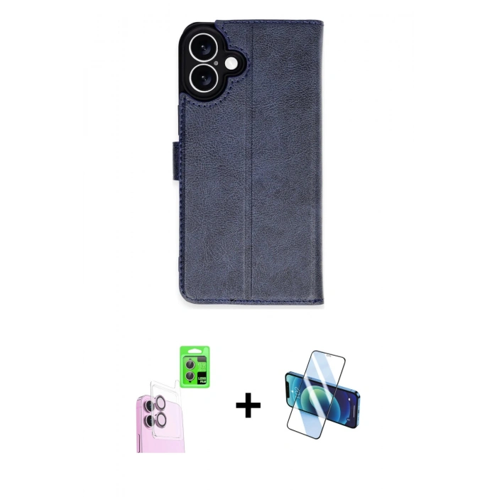 MARSİLYAN™- iPhone 16 Plus Kılıf Siluet Işık Serisi - Siyah 3D Antistatik Seramik Nano Ekran Koruyucu + Raze Metal Kamera Lens - PE