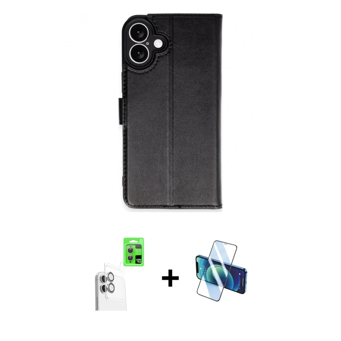 MARSİLYAN™- iPhone 16 Plus Kılıf Siluet Işık Serisi - Siyah 3D Antistatik Seramik Nano Ekran Koruyucu + Raze Metal Kamera Lens - BZ