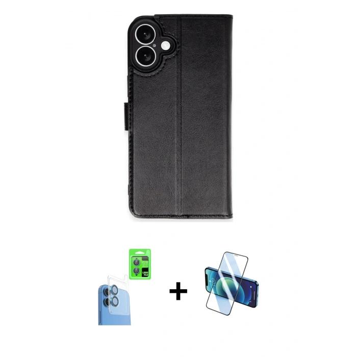 MARSİLYAN™- iPhone 16 Plus Kılıf Siluet Işık Serisi - Siyah 3D Antistatik Seramik Nano Ekran Koruyucu + Raze Metal Kamera Lens - LT