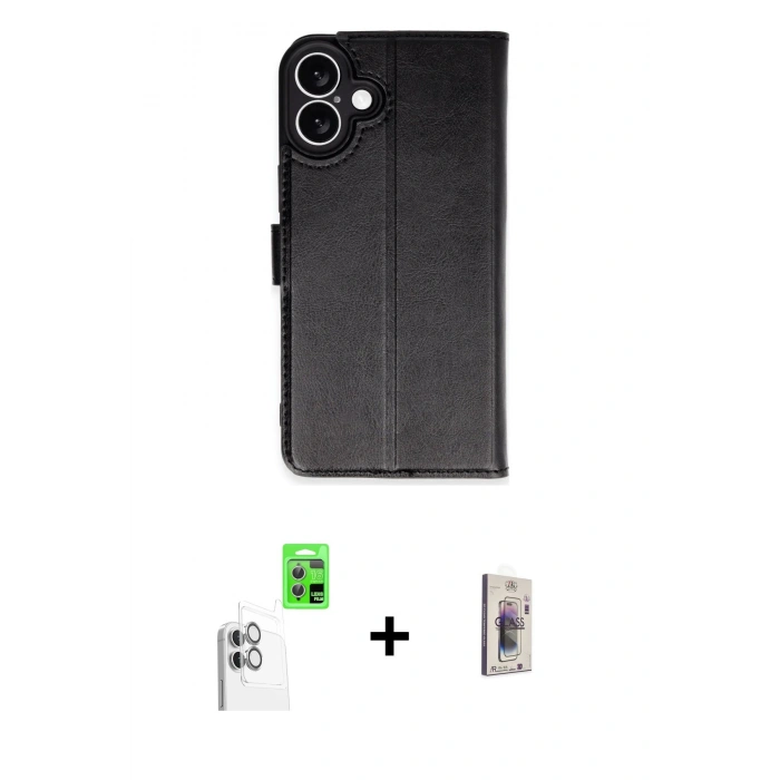 MARSİLYAN™- iPhone 16 Plus Kılıf Siluet Işık Serisi - Siyah Bilvis 3D Cam Ekran Koruyucu + Raze Metal Kamera Lens - BZ