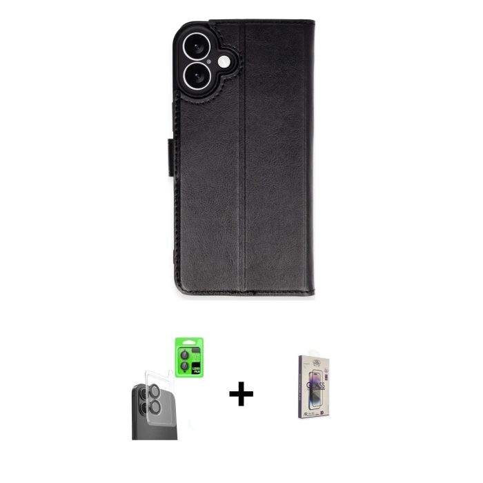 MARSİLYAN™- iPhone 16 Plus Kılıf Siluet Işık Serisi - Siyah Bilvis 3D Cam Ekran Koruyucu + Raze Metal Kamera Lens - SH