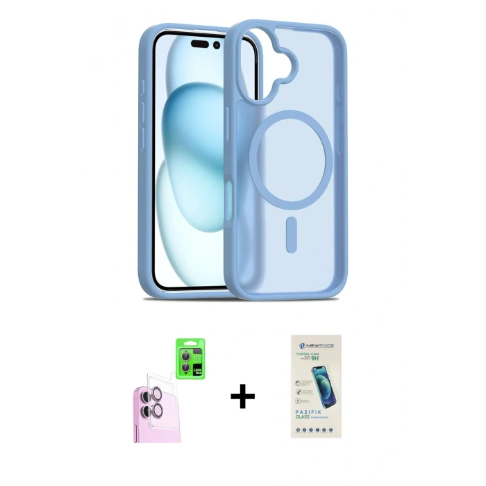 MARSİLYAN™- iPhone 16 Plus Kılıf Siluet Minimal Prime - Şeffaf Pasifik Cam Ekran Koruyucu + Raze Metal Kamera Lens - PE