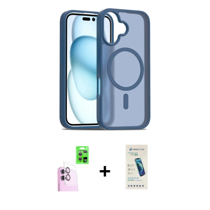 MARSİLYAN™- iPhone 16 Plus Kılıf Siluet Minimal Prime - Şeffaf Pasifik Cam Ekran Koruyucu + Raze Metal Kamera Lens - PE