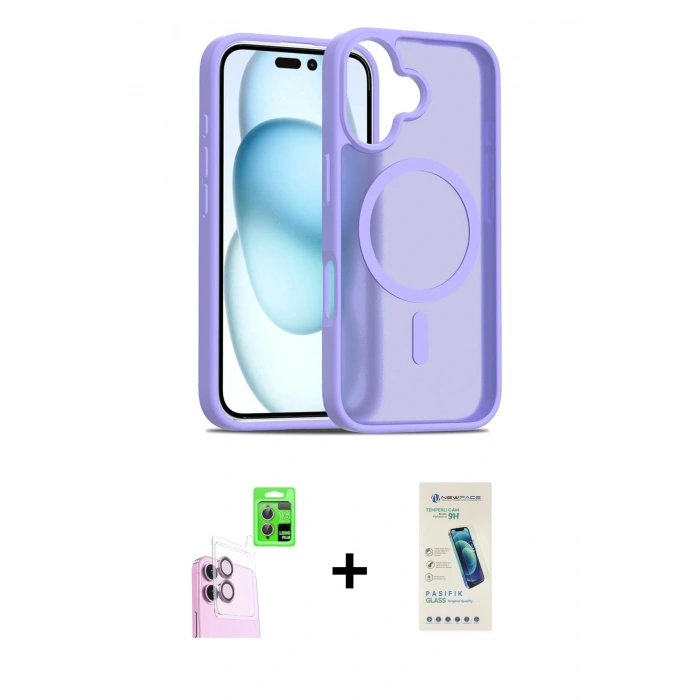 MARSİLYAN™- iPhone 16 Plus Kılıf Siluet Minimal Prime - Şeffaf Pasifik Cam Ekran Koruyucu + Raze Metal Kamera Lens - PE