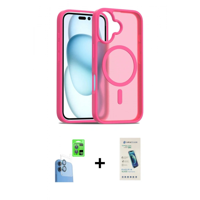MARSİLYAN™- iPhone 16 Plus Kılıf Siluet Minimal Prime - Şeffaf Pasifik Cam Ekran Koruyucu + Raze Metal Kamera Lens - LT