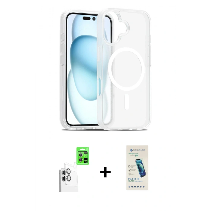 MARSİLYAN™- iPhone 16 Plus Kılıf Siluet Minimal Prime - Şeffaf Pasifik Cam Ekran Koruyucu + Raze Metal Kamera Lens - BZ