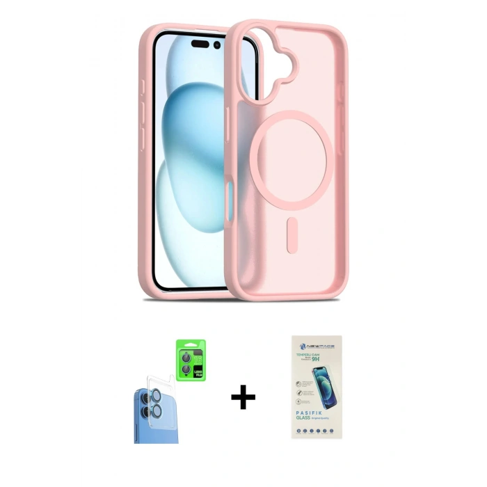 MARSİLYAN™- iPhone 16 Plus Kılıf Siluet Minimal Prime - Şeffaf Pasifik Cam Ekran Koruyucu + Raze Metal Kamera Lens - LT