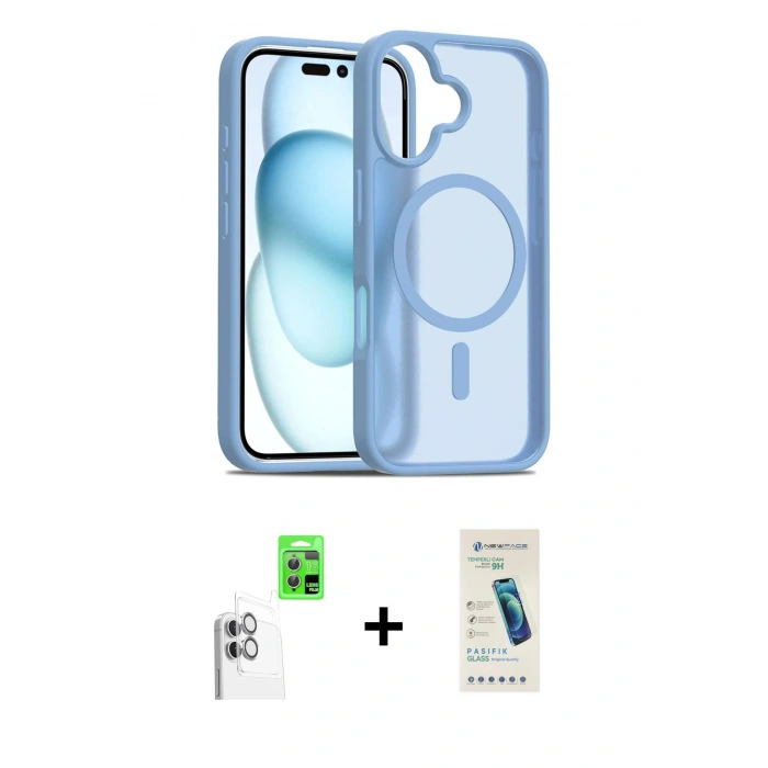 MARSİLYAN™- iPhone 16 Plus Kılıf Siluet Minimal Prime - Şeffaf Pasifik Cam Ekran Koruyucu + Raze Metal Kamera Lens - BZ