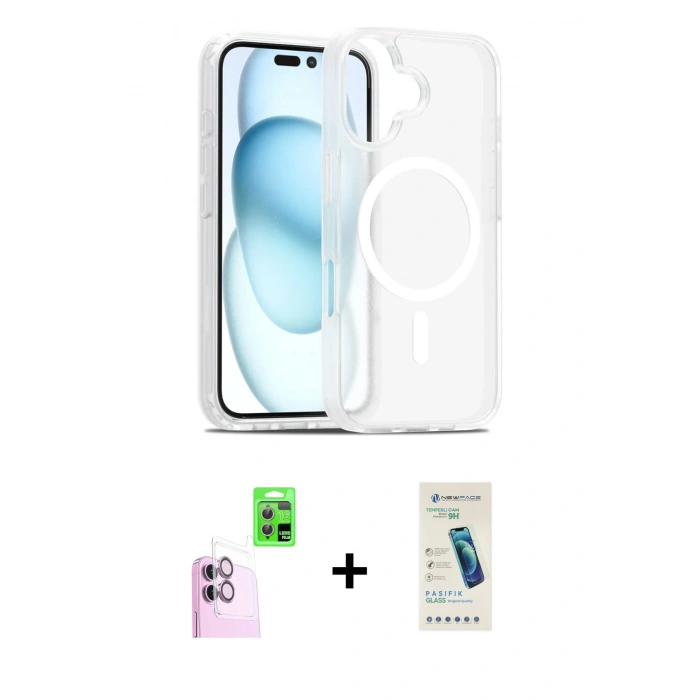MARSİLYAN™- iPhone 16 Plus Kılıf Siluet Minimal Prime - Şeffaf Pasifik Cam Ekran Koruyucu + Raze Metal Kamera Lens - PE