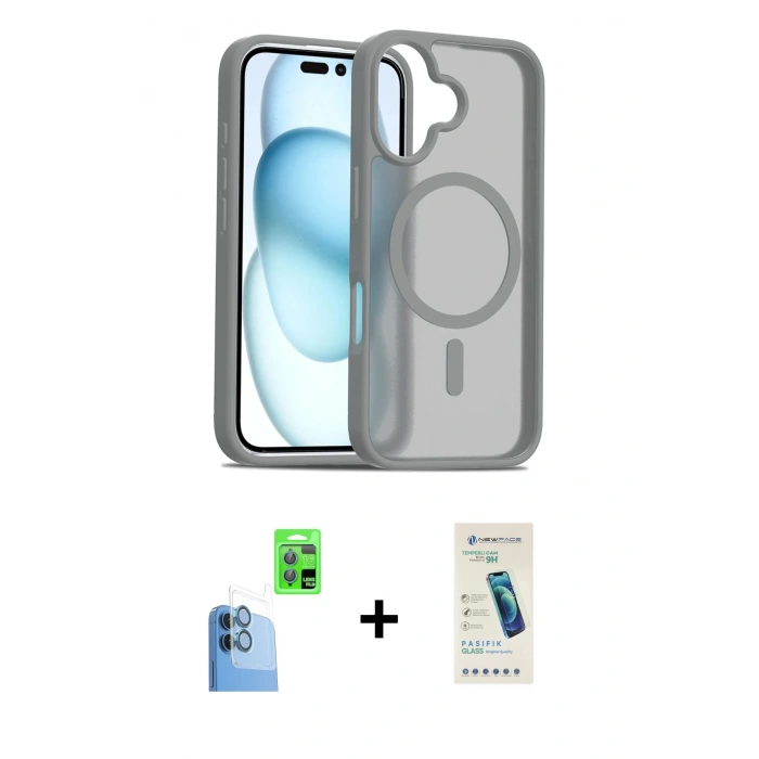 MARSİLYAN™- iPhone 16 Plus Kılıf Siluet Minimal Prime - Şeffaf Pasifik Cam Ekran Koruyucu + Raze Metal Kamera Lens - LT