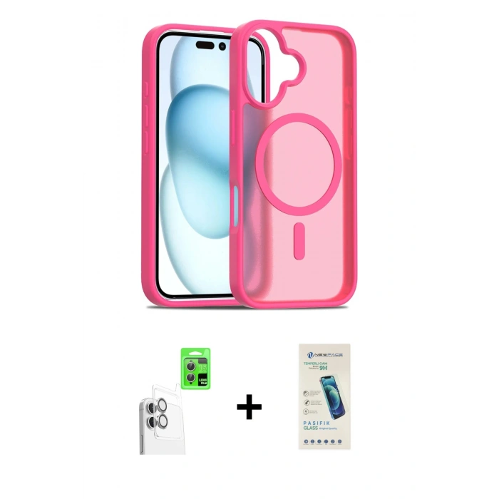 MARSİLYAN™- iPhone 16 Plus Kılıf Siluet Minimal Prime - Şeffaf Pasifik Cam Ekran Koruyucu + Raze Metal Kamera Lens - BZ
