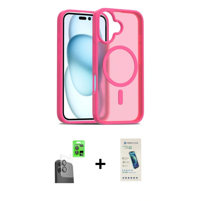 MARSİLYAN™- iPhone 16 Plus Kılıf Siluet Minimal Prime - Şeffaf Pasifik Cam Ekran Koruyucu + Raze Metal Kamera Lens - SH