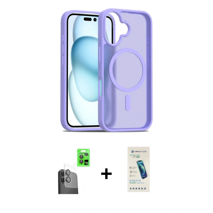 MARSİLYAN™- iPhone 16 Plus Kılıf Siluet Minimal Prime - Şeffaf Pasifik Cam Ekran Koruyucu + Raze Metal Kamera Lens - SH