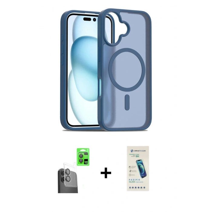 MARSİLYAN™- iPhone 16 Plus Kılıf Siluet Minimal Prime - Şeffaf Pasifik Cam Ekran Koruyucu + Raze Metal Kamera Lens - SH