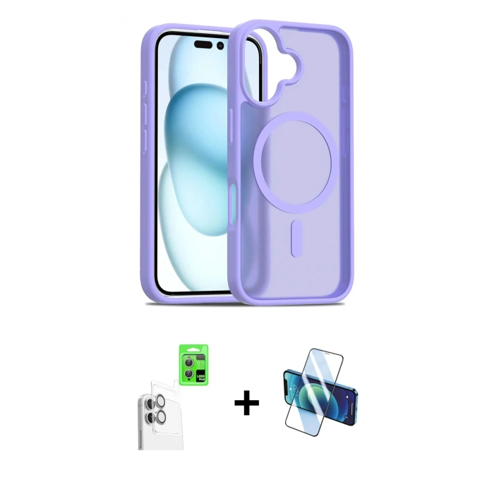MARSİLYAN™- iPhone 16 Plus Kılıf Siluet Minimal Prime - Siyah 3D Antistatik Cam Ekran Koruyucu + Raze Metal Kamera Lens - BZ