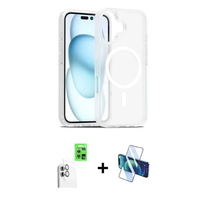 MARSİLYAN™- iPhone 16 Plus Kılıf Siluet Minimal Prime - Siyah 3D Antistatik Cam Ekran Koruyucu + Raze Metal Kamera Lens - BZ