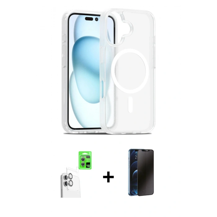 MARSİLYAN™- iPhone 16 Plus Kılıf Siluet Minimal Prime - Siyah 3D Antistatik Hayalet Cam Ekran Koruyucu + Raze Metal Kamera Lens - BZ