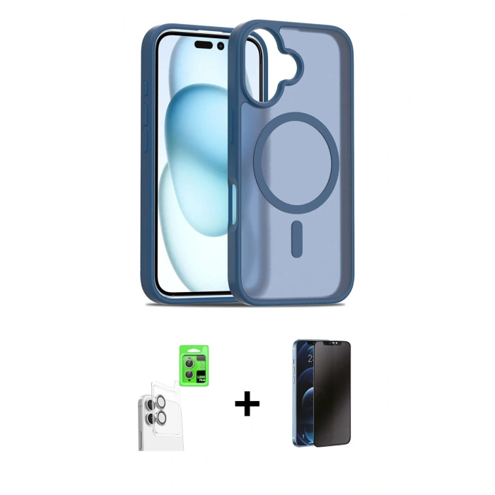 MARSİLYAN™- iPhone 16 Plus Kılıf Siluet Minimal Prime - Siyah 3D Antistatik Hayalet Cam Ekran Koruyucu + Raze Metal Kamera Lens - BZ