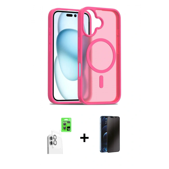MARSİLYAN™- iPhone 16 Plus Kılıf Siluet Minimal Prime - Siyah 3D Antistatik Hayalet Cam Ekran Koruyucu + Raze Metal Kamera Lens - BZ