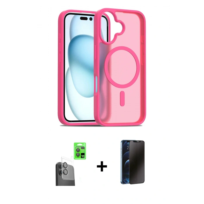 MARSİLYAN™- iPhone 16 Plus Kılıf Siluet Minimal Prime - Siyah 3D Antistatik Hayalet Cam Ekran Koruyucu + Raze Metal Kamera Lens - SH