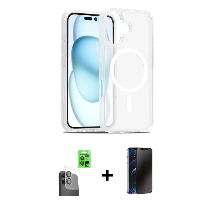 MARSİLYAN™- iPhone 16 Plus Kılıf Siluet Minimal Prime - Siyah 3D Antistatik Hayalet Cam Ekran Koruyucu + Raze Metal Kamera Lens - SH