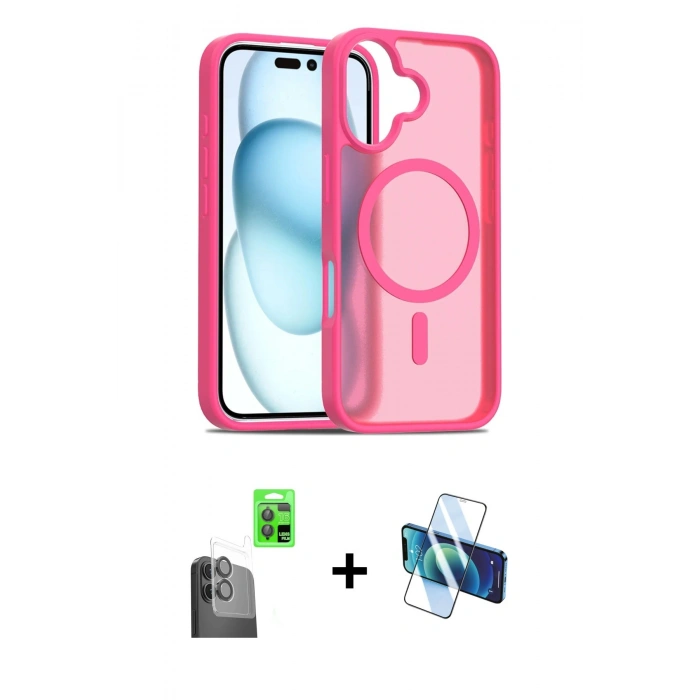 MARSİLYAN™- iPhone 16 Plus Kılıf Siluet Minimal Prime - Siyah 3D Antistatik Seramik Nano Ekran Koruyucu + Raze Metal Kamera Lens - SH