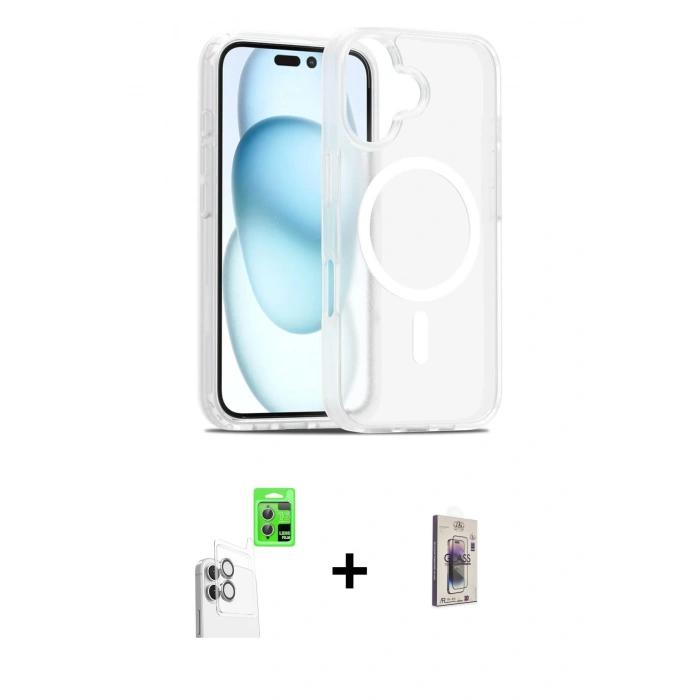 MARSİLYAN™- iPhone 16 Plus Kılıf Siluet Minimal Prime - Siyah Bilvis 3D Cam Ekran Koruyucu + Raze Metal Kamera Lens - BZ