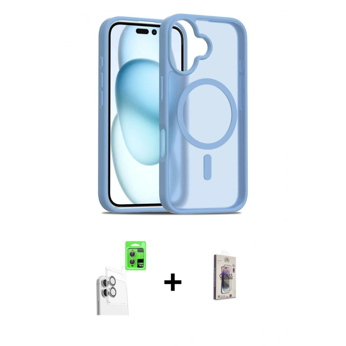 MARSİLYAN™- iPhone 16 Plus Kılıf Siluet Minimal Prime - Siyah Bilvis 3D Cam Ekran Koruyucu + Raze Metal Kamera Lens - BZ