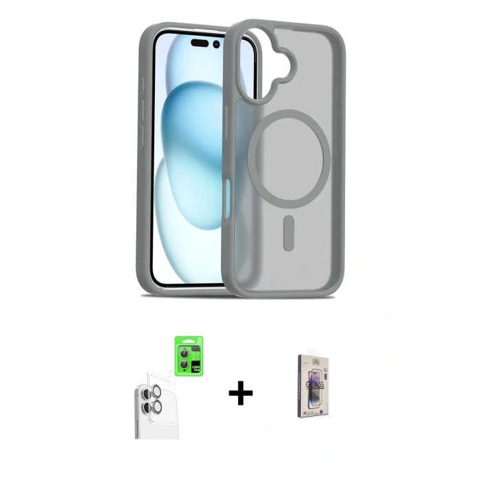 MARSİLYAN™- iPhone 16 Plus Kılıf Siluet Minimal Prime - Siyah Bilvis 3D Cam Ekran Koruyucu + Raze Metal Kamera Lens - BZ