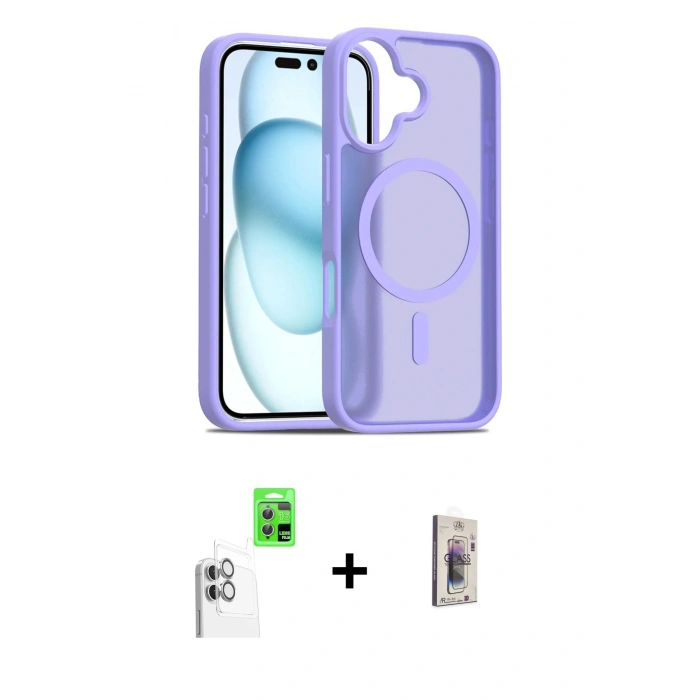 MARSİLYAN™- iPhone 16 Plus Kılıf Siluet Minimal Prime - Siyah Bilvis 3D Cam Ekran Koruyucu + Raze Metal Kamera Lens - BZ