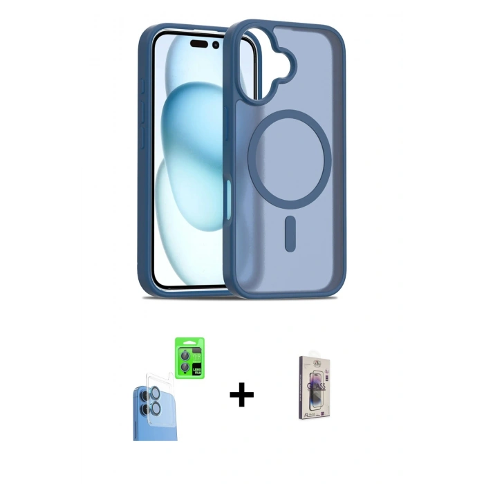 MARSİLYAN™- iPhone 16 Plus Kılıf Siluet Minimal Prime - Siyah Bilvis 3D Cam Ekran Koruyucu + Raze Metal Kamera Lens - LT