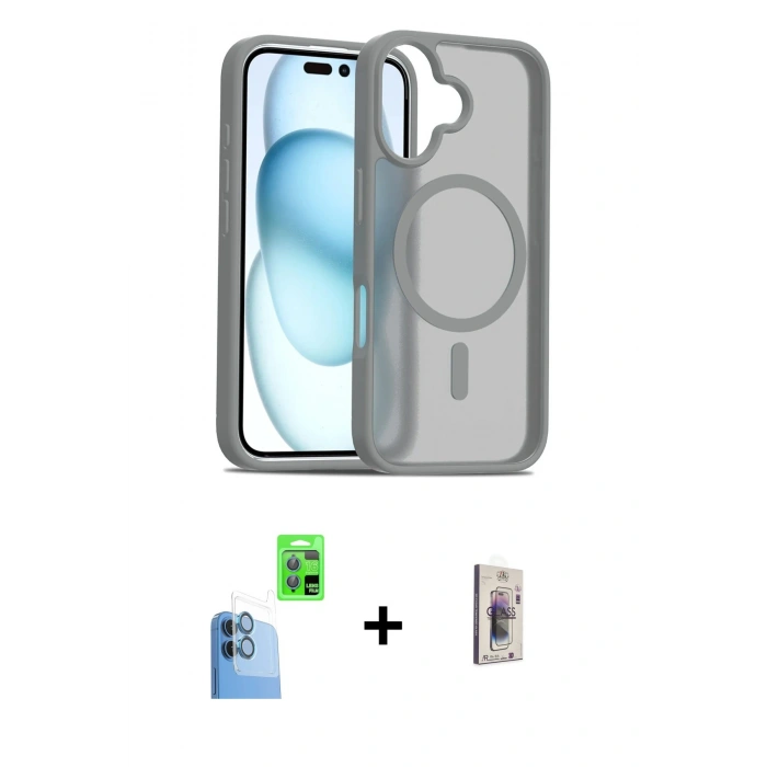 MARSİLYAN™- iPhone 16 Plus Kılıf Siluet Minimal Prime - Siyah Bilvis 3D Cam Ekran Koruyucu + Raze Metal Kamera Lens - LT