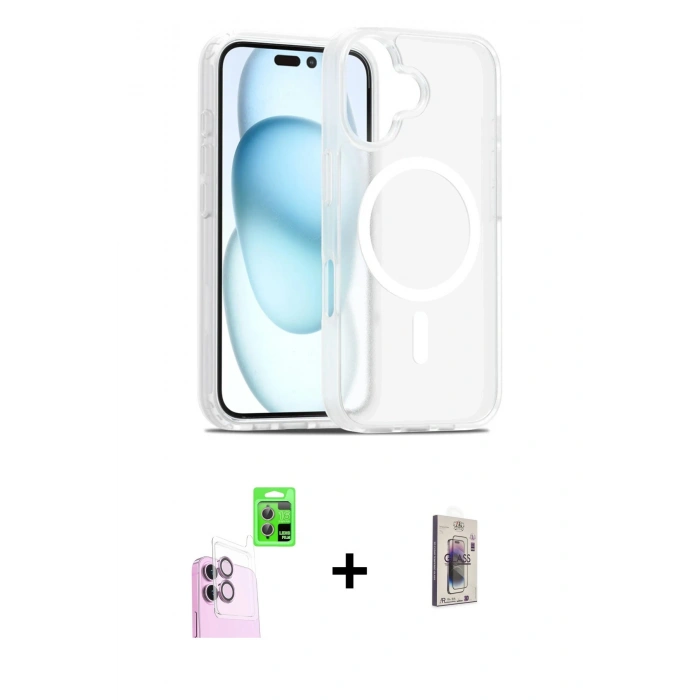 MARSİLYAN™- iPhone 16 Plus Kılıf Siluet Minimal Prime - Siyah Bilvis 3D Cam Ekran Koruyucu + Raze Metal Kamera Lens - PE