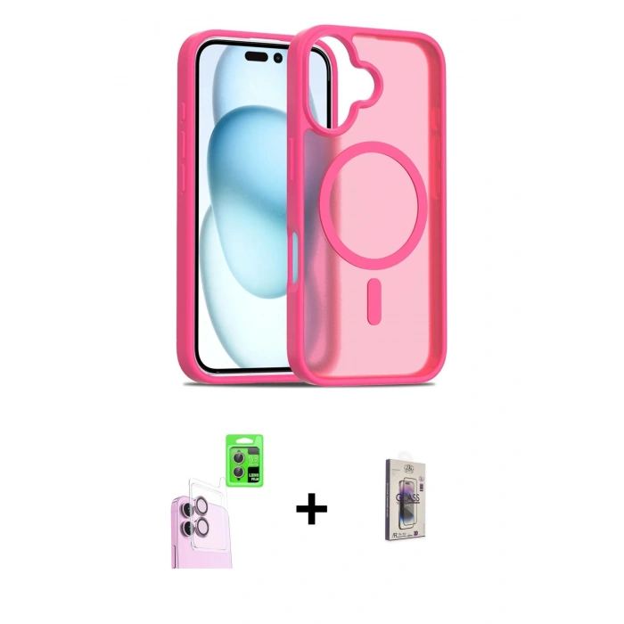 MARSİLYAN™- iPhone 16 Plus Kılıf Siluet Minimal Prime - Siyah Bilvis 3D Cam Ekran Koruyucu + Raze Metal Kamera Lens - PE