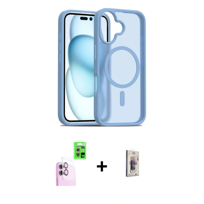 MARSİLYAN™- iPhone 16 Plus Kılıf Siluet Minimal Prime - Siyah Bilvis 3D Cam Ekran Koruyucu + Raze Metal Kamera Lens - PE
