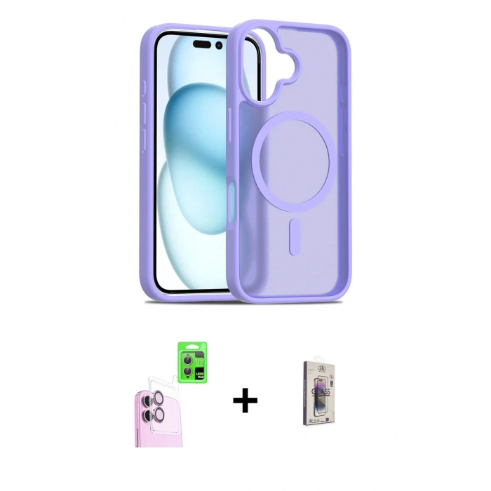MARSİLYAN™- iPhone 16 Plus Kılıf Siluet Minimal Prime - Siyah Bilvis 3D Cam Ekran Koruyucu + Raze Metal Kamera Lens - PE