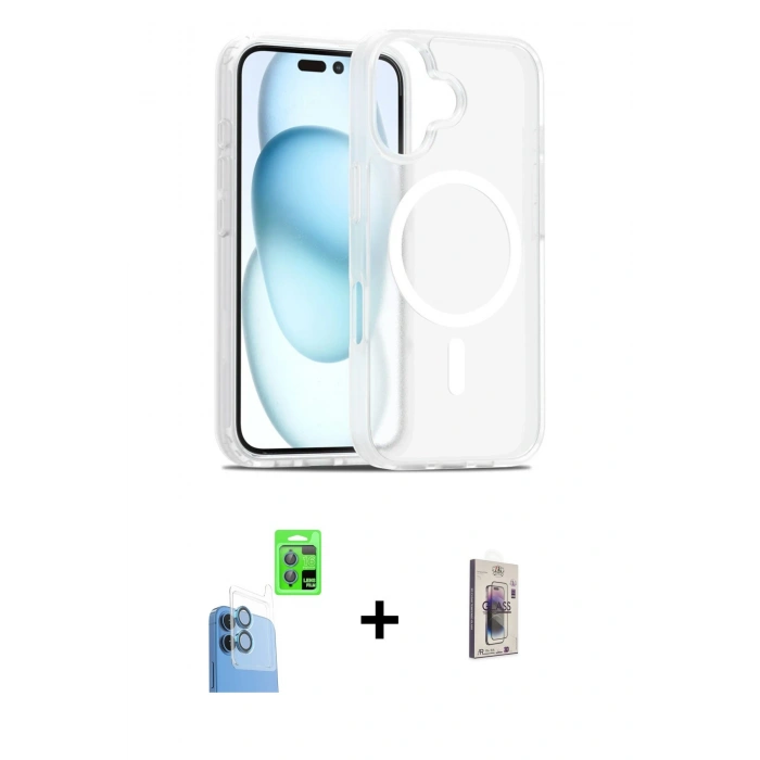 MARSİLYAN™- iPhone 16 Plus Kılıf Siluet Minimal Prime - Siyah Bilvis 3D Cam Ekran Koruyucu + Raze Metal Kamera Lens - LT
