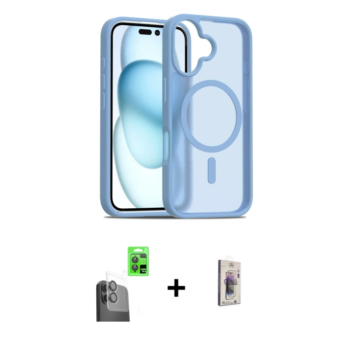 MARSİLYAN™- iPhone 16 Plus Kılıf Siluet Minimal Prime - Siyah Bilvis 3D Cam Ekran Koruyucu + Raze Metal Kamera Lens - SH