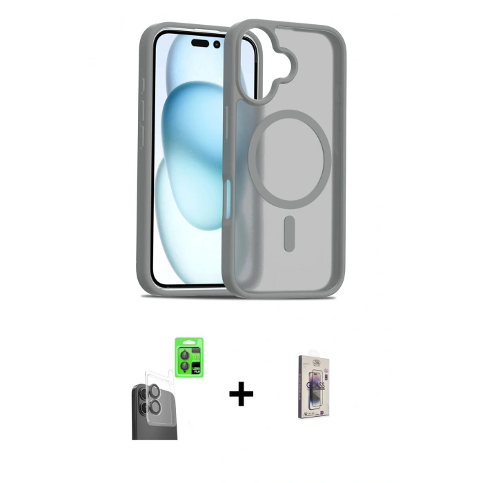 MARSİLYAN™- iPhone 16 Plus Kılıf Siluet Minimal Prime - Siyah Bilvis 3D Cam Ekran Koruyucu + Raze Metal Kamera Lens - SH