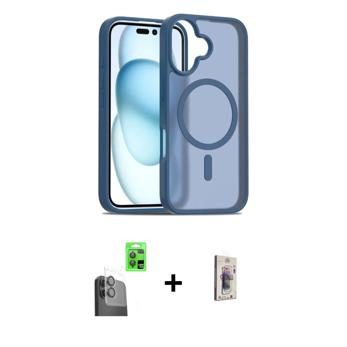 MARSİLYAN™- iPhone 16 Plus Kılıf Siluet Minimal Prime - Siyah Bilvis 3D Cam Ekran Koruyucu + Raze Metal Kamera Lens - SH