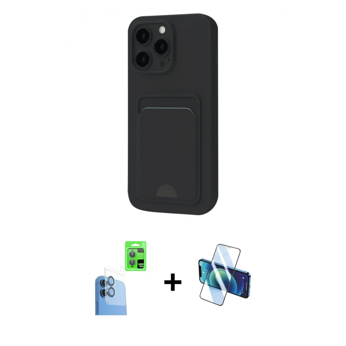 MARSİLYAN™- iPhone 16 Plus Kılıf Vadi Çizgi Prime - Siyah 3D Antistatik Cam Ekran Koruyucu + Raze Metal Kamera Lens - LT