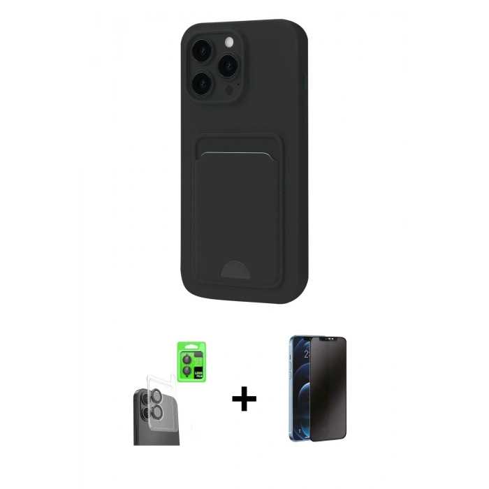 MARSİLYAN™- iPhone 16 Plus Kılıf Vadi Çizgi Prime - Siyah 3D Antistatik Hayalet Cam Ekran Koruyucu + Raze Metal Kamera Lens - SH