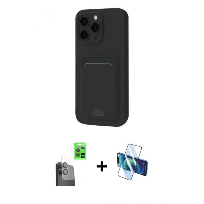 MARSİLYAN™- iPhone 16 Plus Kılıf Vadi Çizgi Prime - Siyah 3D Antistatik Seramik Nano Ekran Koruyucu + Raze Metal Kamera Lens - SH