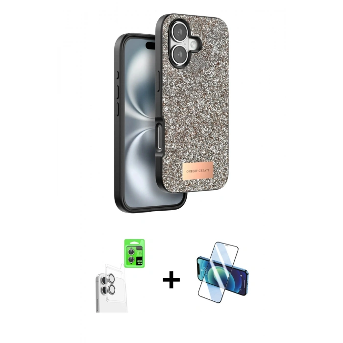 MARSİLYAN™- iPhone 16 Plus Kılıf Vadi Klasik Serisi - Siyah 3D Antistatik Cam Ekran Koruyucu + Raze Metal Kamera Lens - BZ