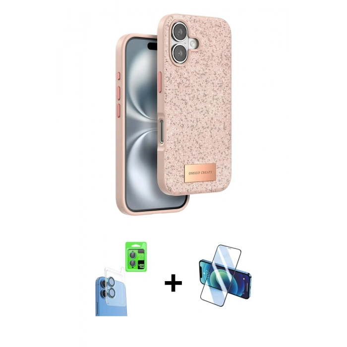 MARSİLYAN™- iPhone 16 Plus Kılıf Vadi Klasik Serisi - Siyah 3D Antistatik Cam Ekran Koruyucu + Raze Metal Kamera Lens - LT