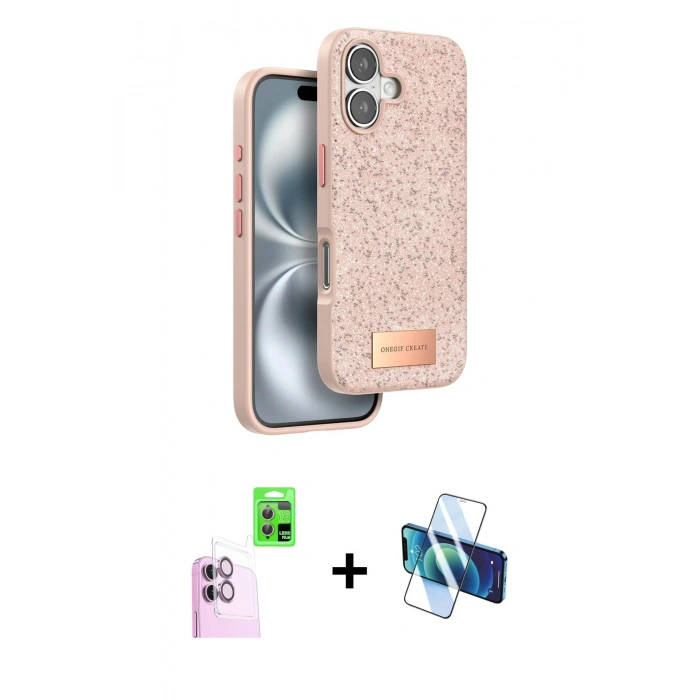 MARSİLYAN™- iPhone 16 Plus Kılıf Vadi Klasik Serisi - Siyah 3D Antistatik Cam Ekran Koruyucu + Raze Metal Kamera Lens - PE