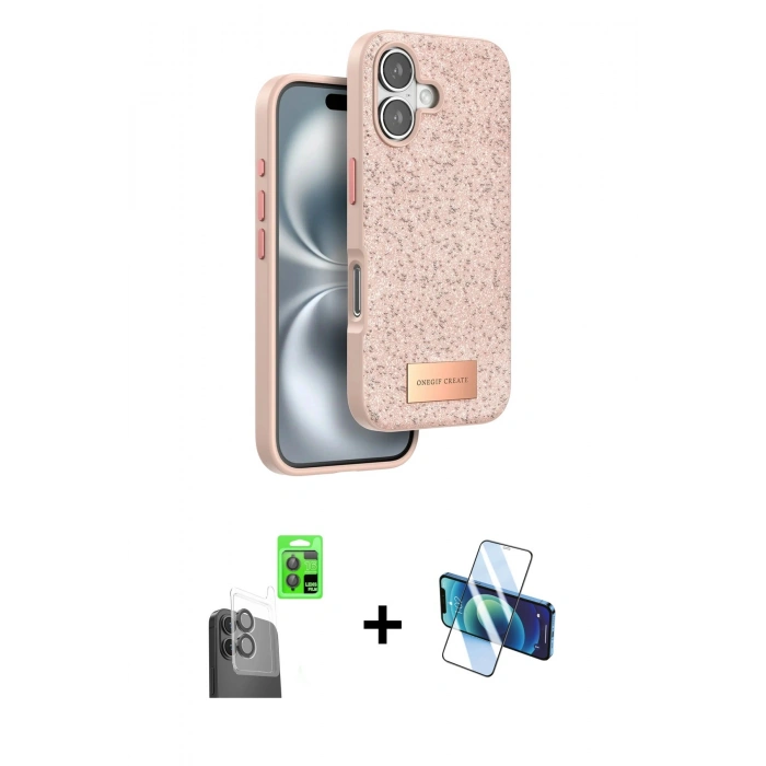 MARSİLYAN™- iPhone 16 Plus Kılıf Vadi Klasik Serisi - Siyah 3D Antistatik Cam Ekran Koruyucu + Siyah Raze Metal Kamera Lens