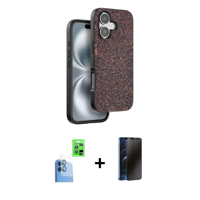 MARSİLYAN™- iPhone 16 Plus Kılıf Vadi Klasik Serisi - Siyah 3D Antistatik Hayalet Cam Ekran Koruyucu + Raze Metal Kamera Lens - LT