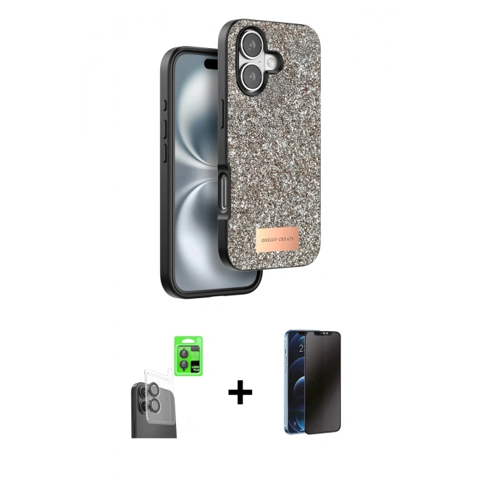 MARSİLYAN™- iPhone 16 Plus Kılıf Vadi Klasik Serisi - Siyah 3D Antistatik Hayalet Cam Ekran Koruyucu + Raze Metal Kamera Lens - SH