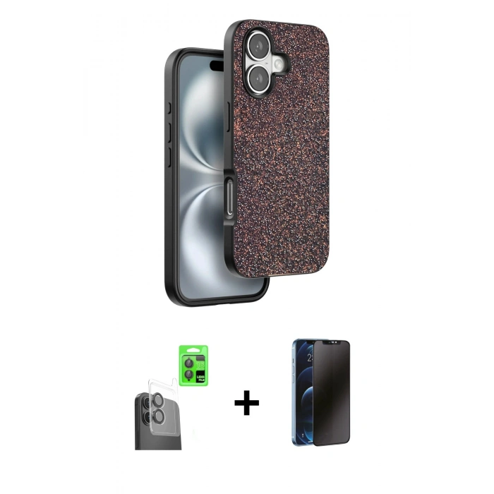 MARSİLYAN™- iPhone 16 Plus Kılıf Vadi Klasik Serisi - Siyah 3D Antistatik Hayalet Cam Ekran Koruyucu + Raze Metal Kamera Lens - SH